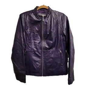 Jessica London Outerwear 100% Leather Motorcycle Jacket Purple Size 12W